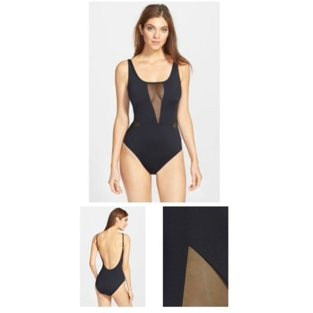 La Blanca Black Low back Mesh One-Piece Swimsuit Plus Size 14 Vacay Resort Beach